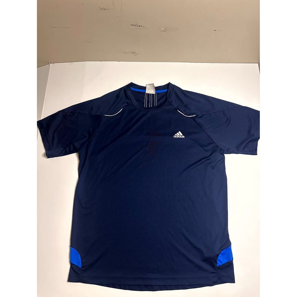 Adidas T-Shirt Men's Large Navy Blue Logo Crew Neck Raglan Short Sleeve Pullover
